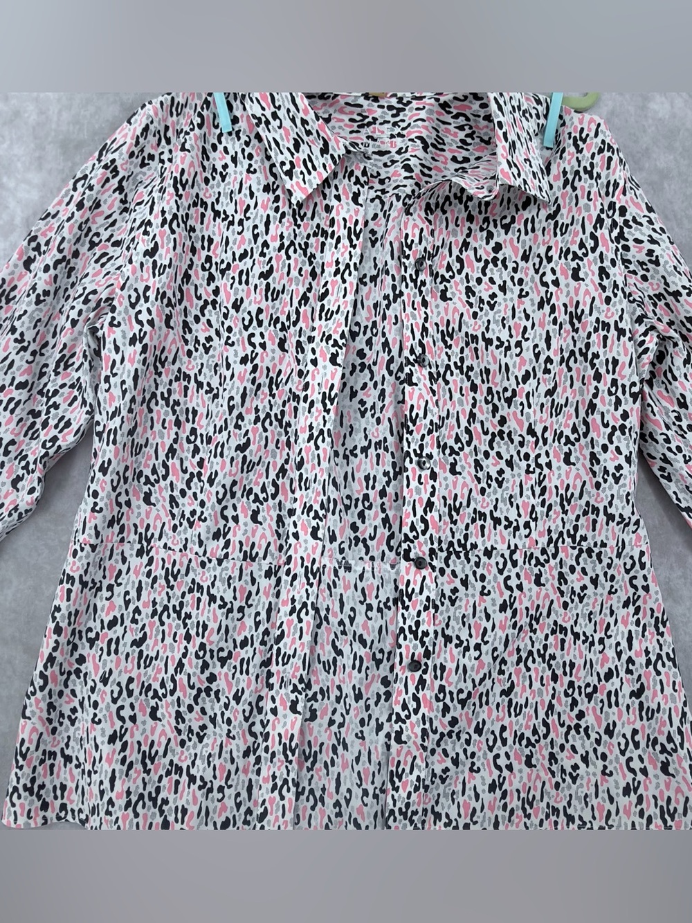 Alex Marie Pink and Black Leopard-Print Button-Down Blouse - Picture 2 of 9